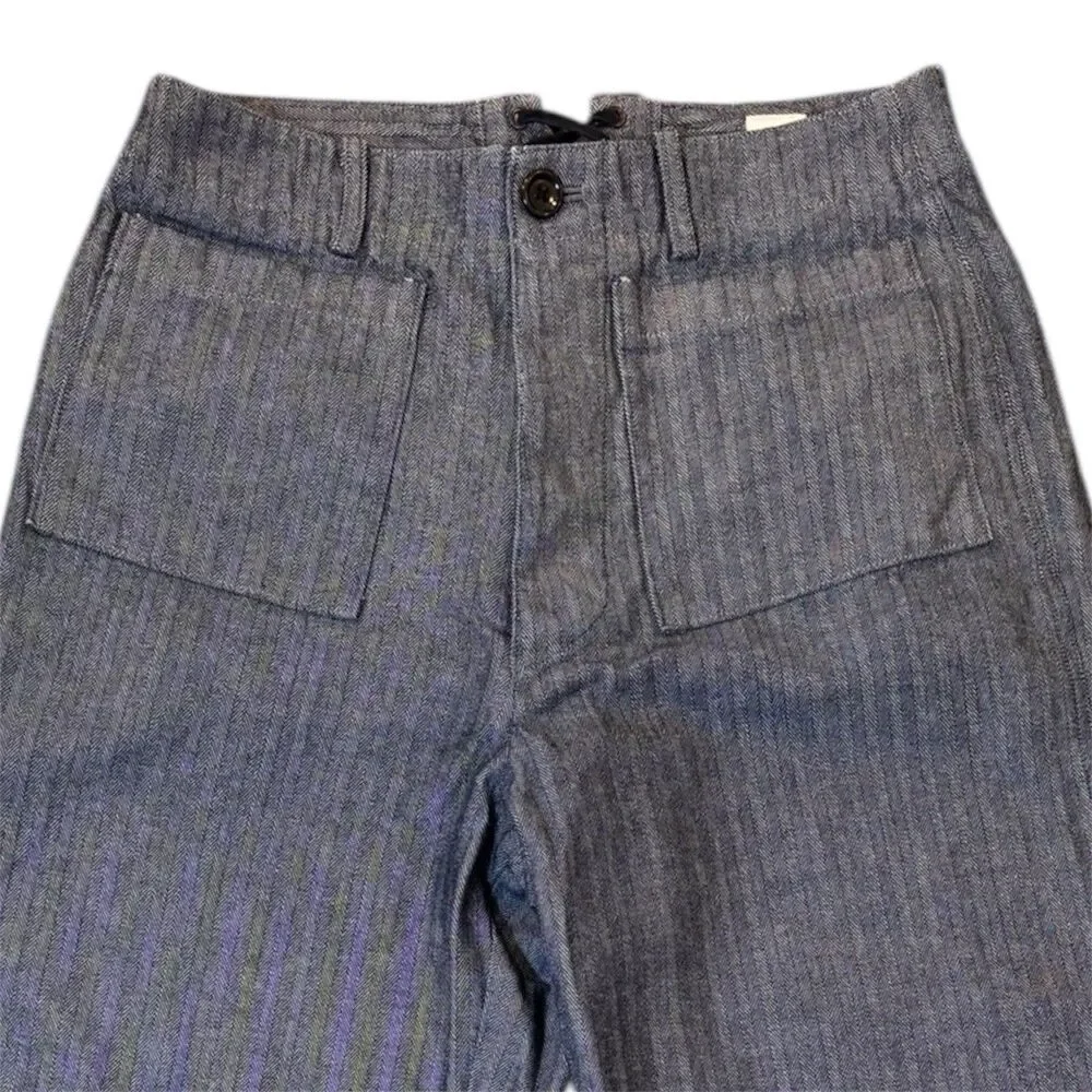 Jipijapa Japan Pants Size 2 Blue Herringbone Button High Rise Lace Up Back - Picture 4 of 8